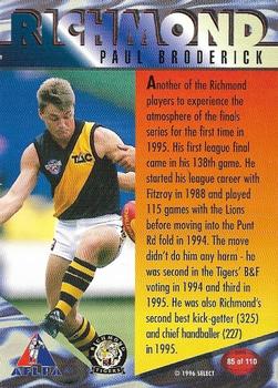 1996 Select AFL Centenary Series #85 Paul Broderick Back